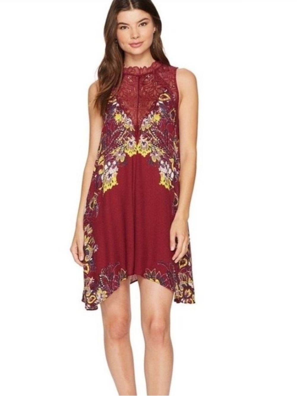 Intimately Free People Marsha Floral Lace
Printed Mini Dress Sleeveless Burgundy